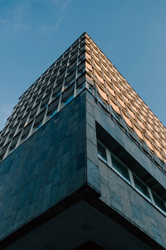 Abstract view of a building, architecture in Vilnius, futuristic architecture concepts