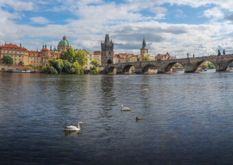 Fototapeta premium Prague beautiful view with Charles Bridge and River - Prague, Czech Republic
