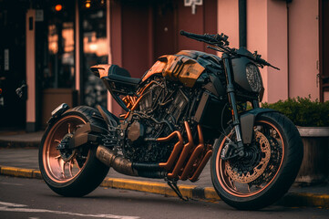 Ultimate custom Cafe Fighter, Cafe Racer Motorcycle. Created by Generative AI. Wallpaper 