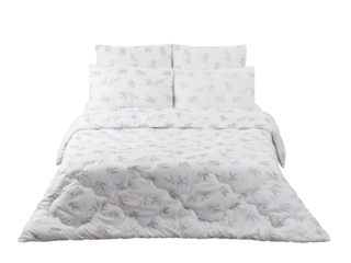 cotton quilt in a cotton cover, edged along the edge with a textile ribbon, isolated on a transparent background