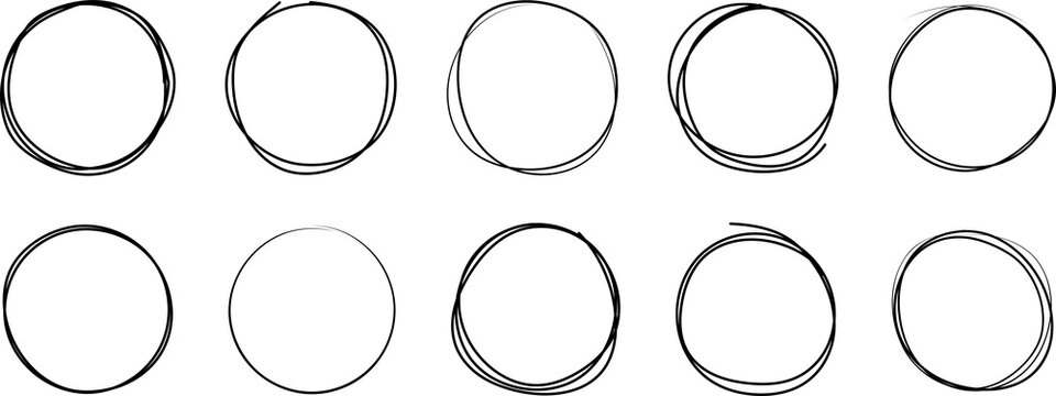 Hand drawning circle line sketch set. PNG image