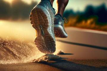 Nahaufnahme vom Sport Schuh eines Athleten beim joggen - Ai generiert