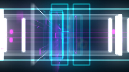 Colorful 3D geometrical neon space background VJ loop. Glossy colorful shapes