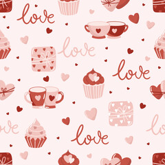 Valentines day pink seamless pattern. Love, hearts, valentine card.