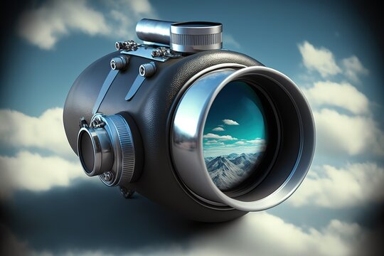 Metallic pay per view monocular pionting into the Sky stock photo Eyesight, Surveillance, Inspiration, Focus - Concept, High Angle View