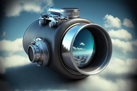 Metallic pay per view monocular pionting into the Sky stock photo Eyesight, Surveillance, Inspiration, Focus - Concept, High Angle View