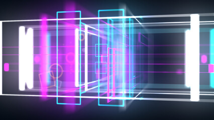 Colorful 3D geometrical neon space background VJ loop. Glossy colorful shapes