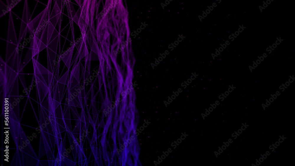 Poster Futuristic wave with lines and dots. Abstract background with a dynamic wave. Particle placement with hanging dots in space. Large data background. 3d rendering.