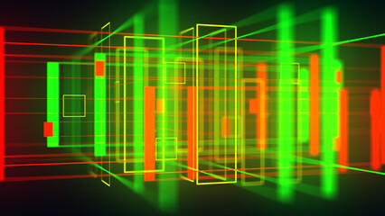 Colorful 3D geometrical neon space background VJ loop. Glossy colorful shapes