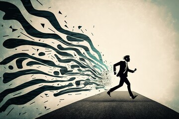 Abstract image of businessman running on a road stock illustration