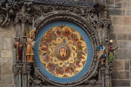 Astronomical Clock detail with Calendar Plate at Old Town Hall - Prague, Czech Republic