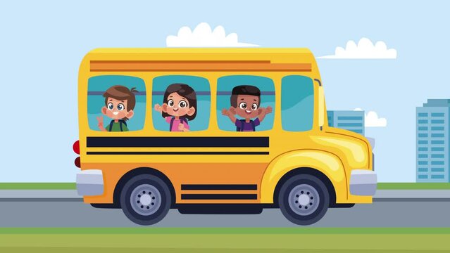 little students kids in bus