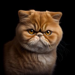 Exotic Shorthair cat breed isolated on a black background. Generative AI