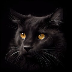 Black Cat cat breed isolated on a black background. Generative AI