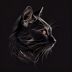 Housecat cat breed isolated on a black background. Generative AI