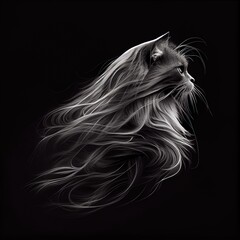 Longhair cat breed isolated on a black background. Generative AI