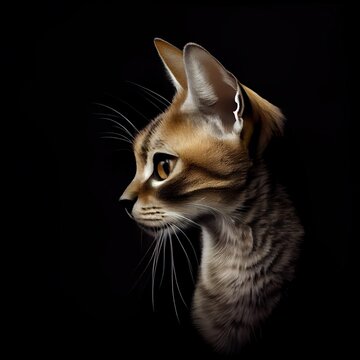 Sokoke cat breed isolated on a black background. Generative AI