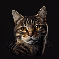 Tabby cat breed isolated on a black background. Generative AI