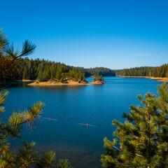 Whiskeytown Lake during drought, a reservoir in Shasta County near Redding in northwestern...