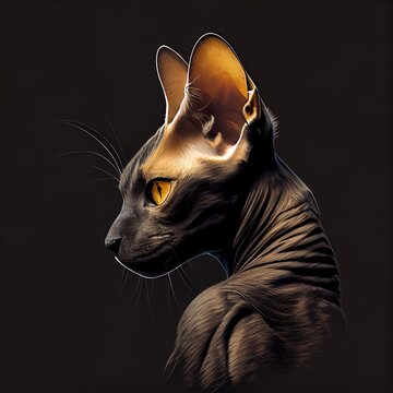 Minskin cat breed isolated on a black background. Generative AI