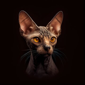 Minskin cat breed isolated on a black background. Generative AI