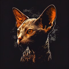 Devon Rex cat breed isolated on a black background. Generative AI