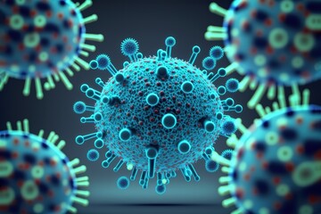 3D illustration Coronavirus concept under the microscope. Spread of the virus within the human. Epidemic, pandemic affecting the respiratory tract. Fatal viral. stock photo COVID-19