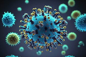 3D illustration Coronavirus concept under the microscope. Spread of the virus within the human. Epidemic, pandemic affecting the respiratory tract. Fatal viral. stock photo COVID-19