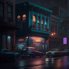 Naklejka premium Night in street. neon signs