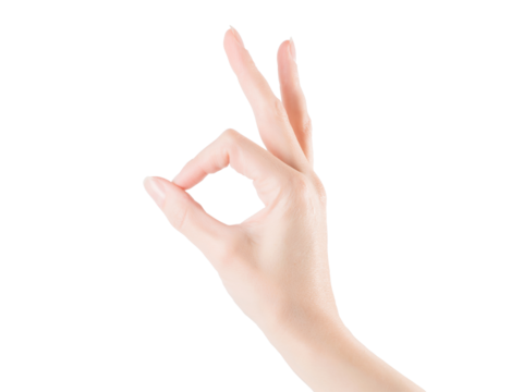 Woman hand showing okay or zero gesture. Isolated png with transparency