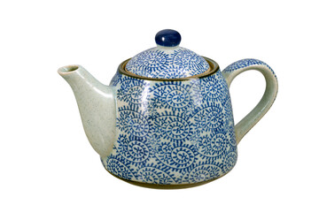 Household ceramic kettle for brewing fresh tea. Isolated background.