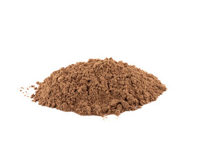 Heap of cocoa powder isolated on white background.