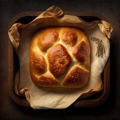Top View Of Freshly Baked Bread Cooling On Baking Sheet