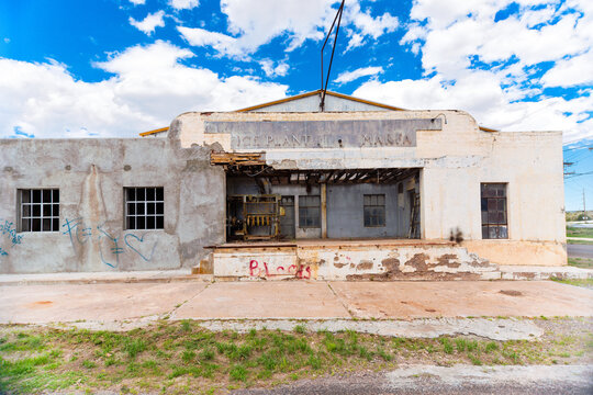 Abandoned, dilapidated former ice plant factory in Marfa, Texas