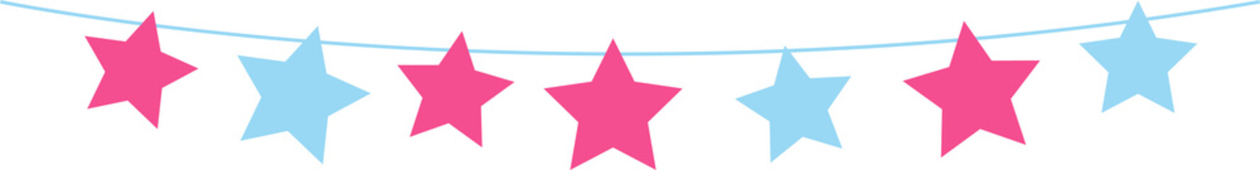 Party decoration garland and bunting made of stars. Party supplies. Flat illustration