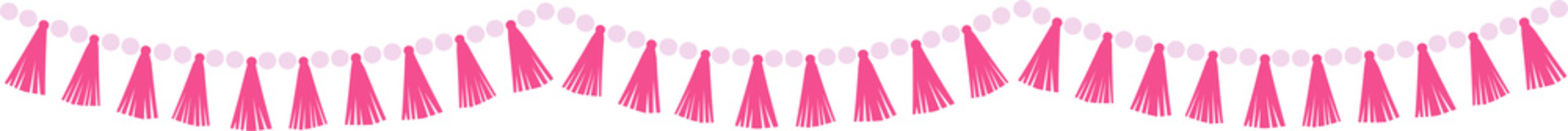 Party decoration garland and bunting made of pompoms. Party supplies in pastele colors. Flat illustration