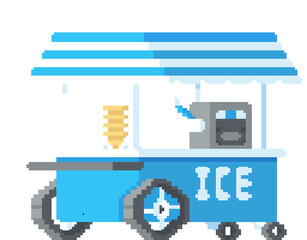 Pixel art shop on wheels with ice cream isolated