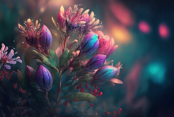 Fototapeta na wymiar illustration of beautiful wild flower bouquet with blur background 