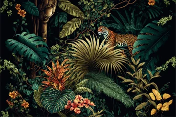 Foto op Plexiglas tropical forest background, animals, tropical plants and flowers, ai © Art Gallery