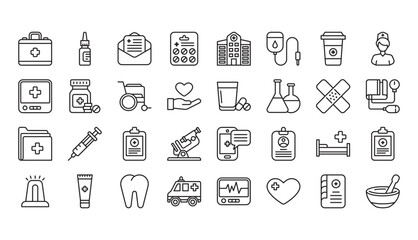 Medical Vector Icons Set. Line Icons, Sign and Symbols in Flat Linear Design Medicine and Health Care with Elements for Mobile Concepts and Web Apps. Set of Hospital, Medical, Clinic vector icon