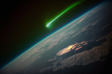 Illustration of a comet C/2022 E3 passes Earth - Generative AI - obrazy, fototapety, plakaty