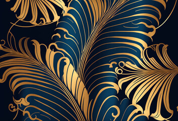 Art deco gold and blue ornate pattern background design. Generative ai