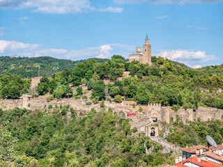 Fototapeta na wymiar Veliko Tarnovo, Bulgaria - August 2022: View with the Eastern Orthodox Ascension Cathedral located in the famous medieval fortress Tsarevets