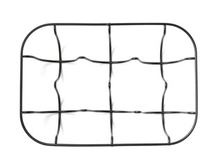 Black metal egg tray on white background, top view