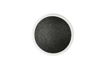 Silicon carbide powder close-up isolated on white background. Silicon carbide abrasive grit for restore stones to original flatness and leveling sharpening stones.