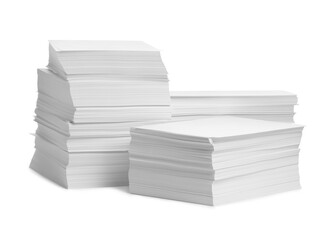 Stacks of paper sheets on white background