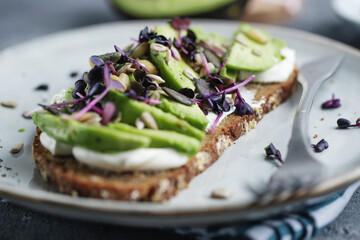 Toast with avocado on plate