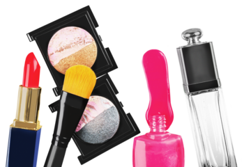 Collection makeup brush and cosmetics