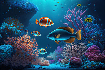 Fototapeta na wymiar Colourful tropical fish swimming in coral reef