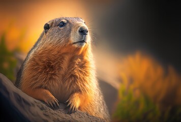 Naklejka na ściany i meble illustration of beautiful close up portrait of Vancouver island marmot